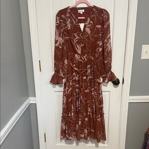 Rust Floral Long Sleeve Dress